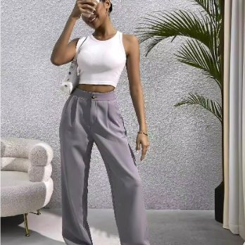 Pantalón ancho de mujer - Cintura alta - Cómodo y elegante - Corte holgado