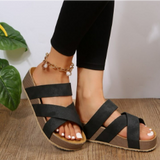 Sandalias de mujer – Punta abierta – Tiras trenzadas efecto serpiente – Suela gruesa y cómoda