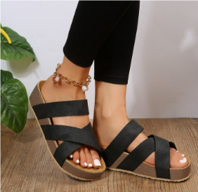 Sandalias de mujer – Punta abierta – Tiras trenzadas efecto serpiente – Suela gruesa y cómoda