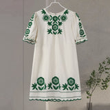 Vestido corto para mujer - Bordado floral - Mangas abullonadas - Corte casual ajustado