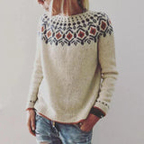 Suéter de mujer – Corte relajado – Punto de lana – Estampado Fair Isle – Ribete de canalé