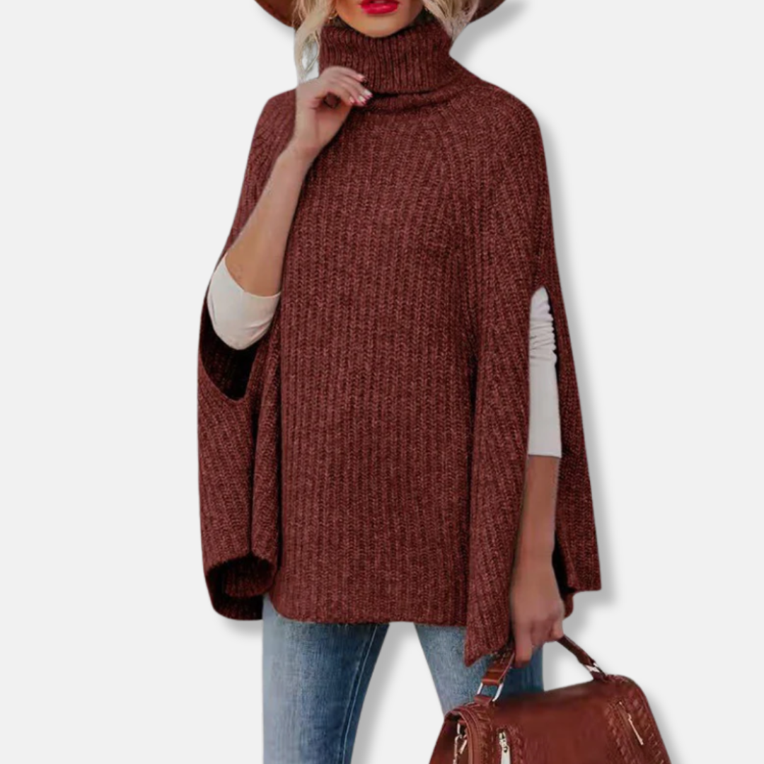 Suéter capa para mujer – Corte holgado – Cuello alto – Punto acanalado – Mezcla de lana