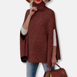 Suéter capa para mujer – Corte holgado – Cuello alto – Punto acanalado – Mezcla de lana