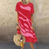 Vestido de mujer - Corte holgado y cómodo - Mangas cortas - Cuello redondo - Estampado moderno