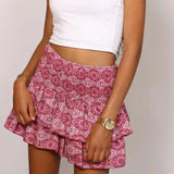 Falda corta para mujer - Cintura elástica - Con volantes y ligera - Estilo bohemio informal