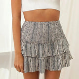 Falda corta para mujer - Cintura elástica - Con volantes y ligera - Estilo bohemio informal
