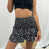 Falda corta para mujer - Cintura elástica - Con volantes y ligera - Estilo bohemio informal