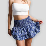 Falda corta para mujer - Cintura elástica - Con volantes y ligera - Estilo bohemio informal