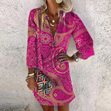Vestido corto de mujer – Corte entallado – Escote pronunciado – Estampado paisley – Tejido transpirable