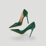 Zapatos de tacón de aguja para mujer, punta puntiaguda, elegante estampado de serpiente