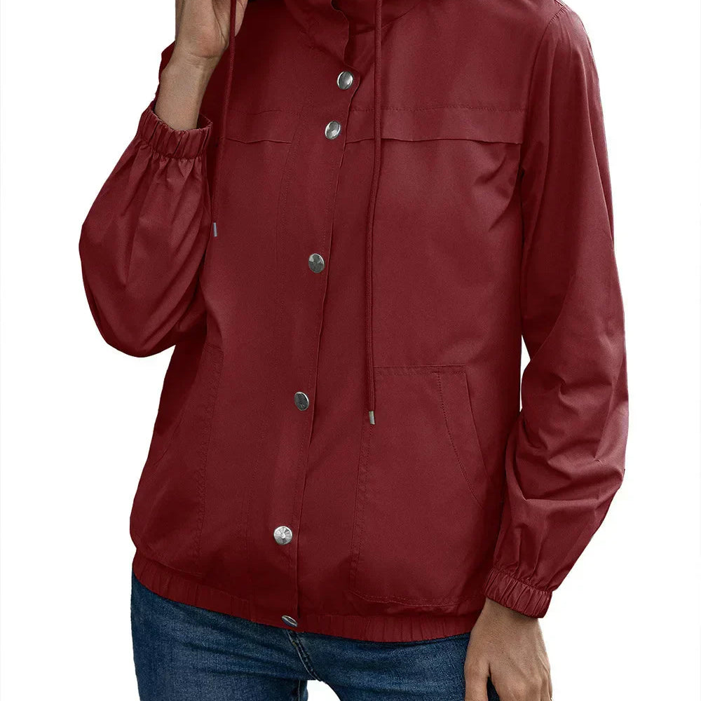Gabardina para mujer – Impermeable con capucha – Corte holgado – Botones a presión