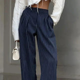 Pantalón de rayas de cintura alta para mujer: transpirable y elegante.