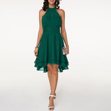 Vestido de mujer - Sin mangas - Cuello halter elegante - Corte ajustado - Bajo asimétrico