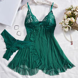 Camisón de mujer – Escote de encaje – Tejido semitransparente y fluido – Corte entallado
