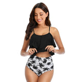 Traje de baño para mujer – Corte alto – Detalle fruncido – Volantes – Tirantes ajustables