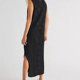 Vestido de malla para mujer – Corte informal – Cuello en V – Estampado geométrico – Abertura lateral