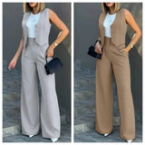 Elegante conjunto de 2 piezas: top sin mangas y pantalón de cintura alta.