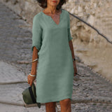 Marie - Precioso vestido de manga corta con escote en V