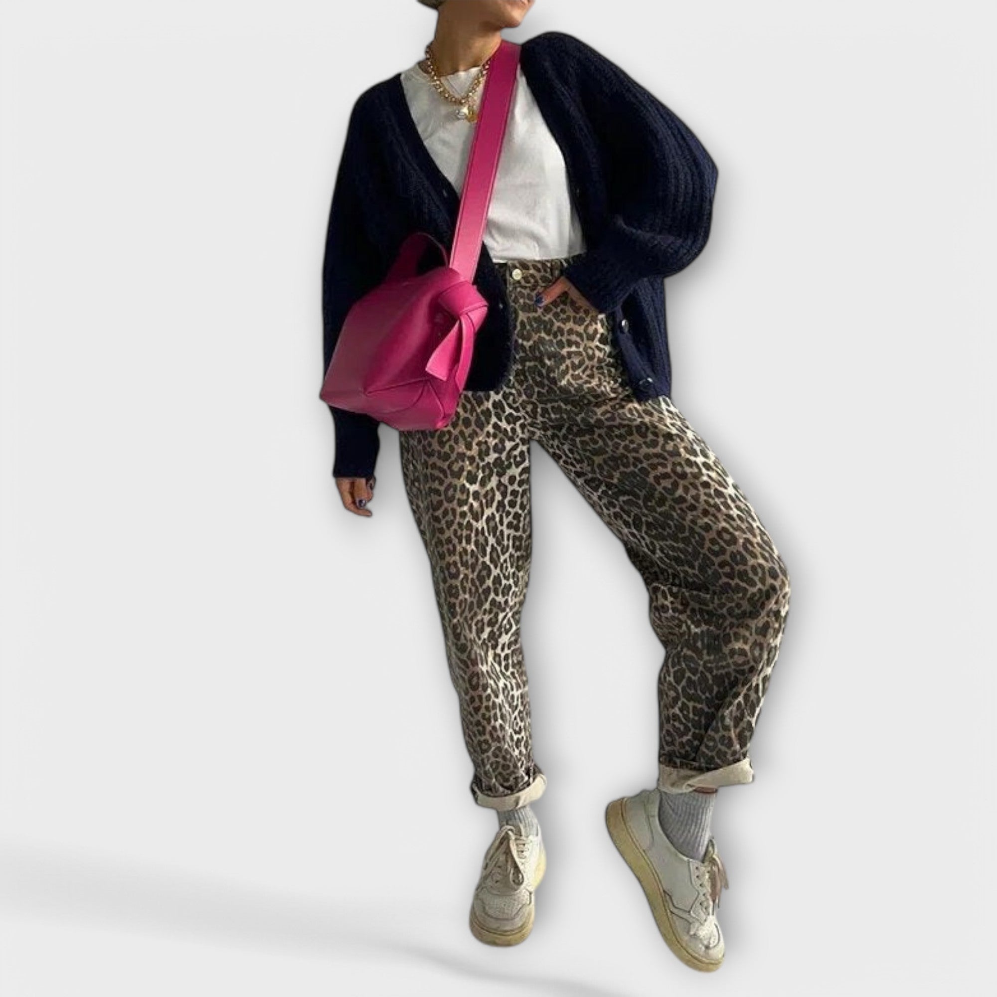 Chandra - Vaqueros vintage con estampado de leopardo