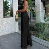 Conjunto de mujer: Top y pantalón sin espalda – Corte ajustado – Plisado – Tejido transpirable