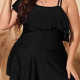 Traje de baño de una pieza para mujer - Hombros asimétricos - Volante elegante - Corte fluido