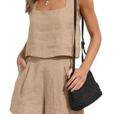 Conjunto de mujer - Chaqueta elegante y pantalones cortos - Tejido ligero - Corte moderno