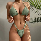 Bikini para mujer - Top triangular ajustable - Braguita de talle alto - Elegante y cómodo