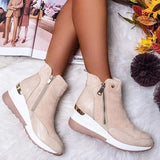 Botines de mujer – Tacón de cuña estable – Cierre de cremallera – Tejido suave y ortopédico cómodo