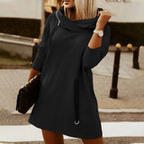 Vestido sudadera para mujer – Corte oversize – Escote drapeado – Punto suave – Largo mini