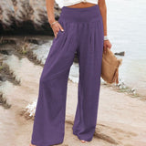 Pantalones de mujer - Cintura elástica - Piernas anchas - Comodidad elegante y chic