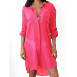Vestido de playa para mujer – Corte relajado – Tejido transpirable – Mangas largas con vuelta