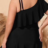 Traje de baño de una pieza para mujer - Hombros asimétricos - Volante elegante - Corte fluido