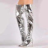 Botas altas de mujer – Acabado brillante – Punta puntiaguda – Tacón de aguja – Con cremallera