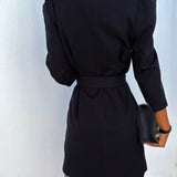 Vestido Blazer para Mujer – Corte Entallado – Cruzado – Cinturón con Hebilla – Mangas 3/4