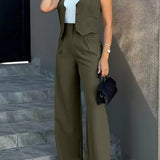 Elegante conjunto de 2 piezas: top sin mangas y pantalón de cintura alta.