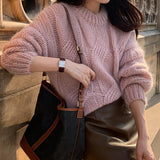 Suéter de mujer – Corte oversize – Punto de lana – Estampado de ochos – Mangas largas