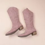 Botas vaqueras para mujer – Estilo western bordado – Ante – Media caña – Tacón bajo