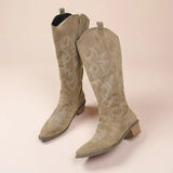 Botas vaqueras para mujer – Estilo western bordado – Ante – Media caña – Tacón bajo