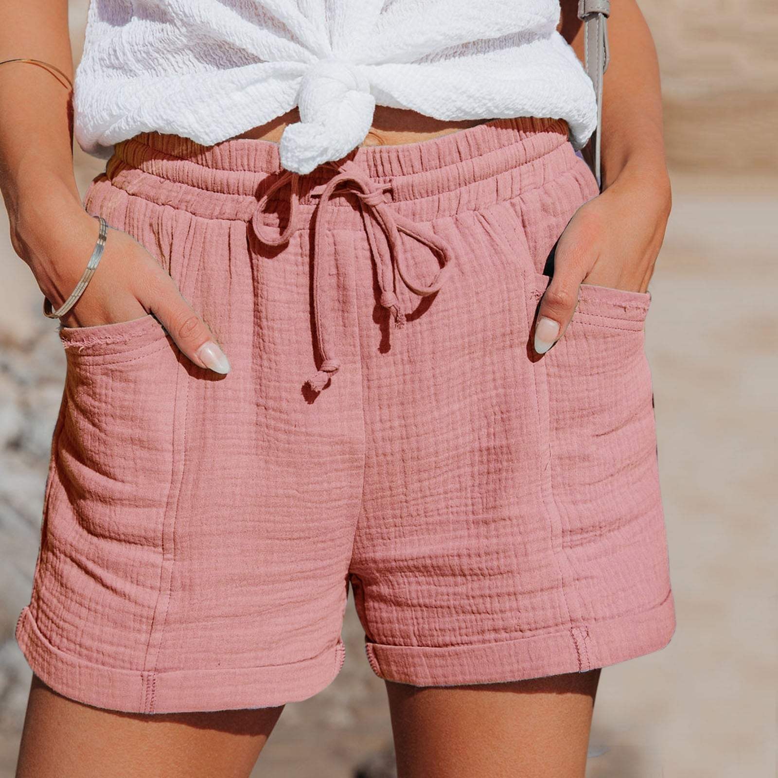 Pantalones cortos para mujer - Cintura elástica con cordón - Tejido ligero y transpirable - Corte holgado