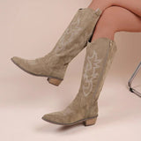 Botas vaqueras para mujer – Estilo western bordado – Ante – Media caña – Tacón bajo