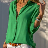 Blusa de mujer – Corte holgado – Tejido transpirable – Mangas largas – Cuello clásico