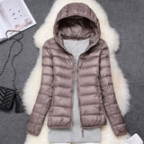Chaqueta de plumón para mujer – Corte ajustado – Capucha – Acolchado ligero e impermeable