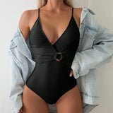 Traje de baño de una pieza para mujer – Escote pronunciado – Corte entallado – Elegante detalle de corte