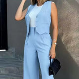 Conjunto de mujer – Chaleco ajustado sin mangas y pantalón ancho – Tejido de lujo