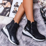 Botines de mujer – Tacón de cuña estable – Cierre de cremallera – Tejido suave y ortopédico cómodo