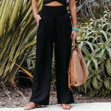 Pantalones de mujer - Cintura elástica - Piernas anchas - Comodidad elegante y chic
