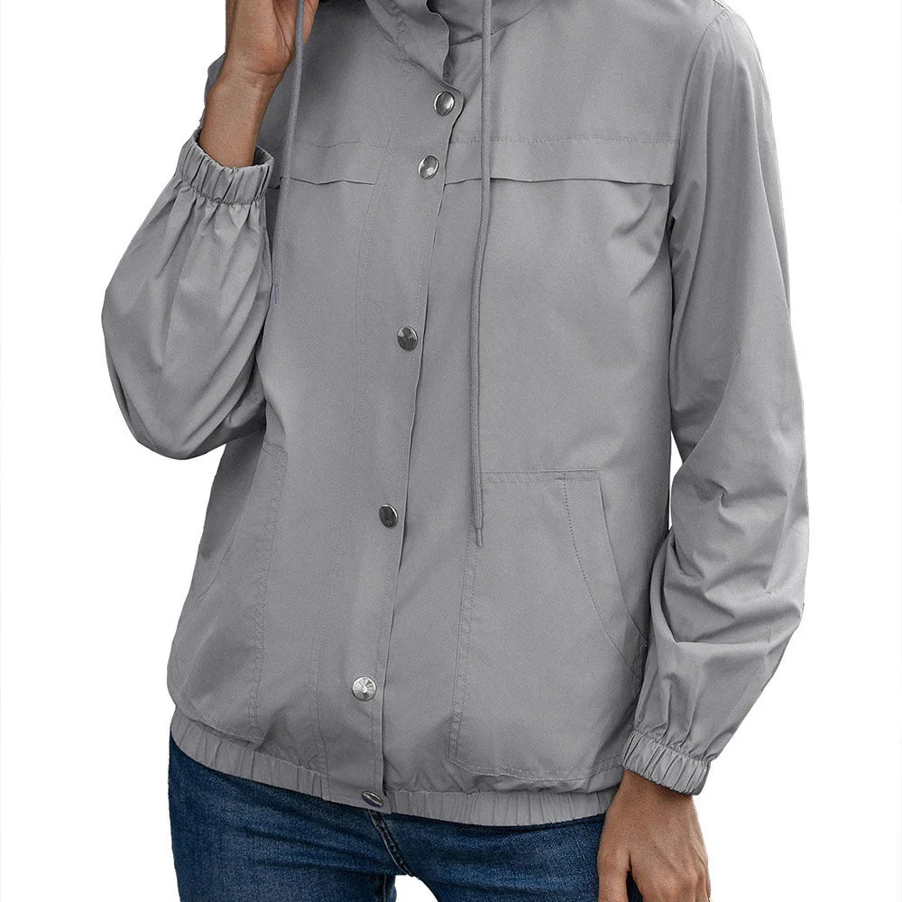 Gabardina para mujer – Impermeable con capucha – Corte holgado – Botones a presión