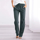 Pantalones de mujer - Cintura elástica con cordón - Corte holgado - Tejido ligero y fluido