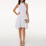 Vestido de mujer - Corte acampanado - Espalda abierta - Bajo asimétrico - Elegante y fluido