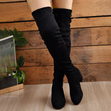 Botas altas de mujer – Efecto ante – Tacón bloque – Punta puntiaguda – Cierre con cordones